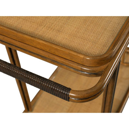 Woodbridge Furniture Aloha Bar Cart - Hazelnut Finish with Cane & Tempered Glass (SKU 1336-20)