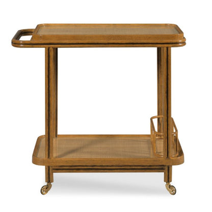 Woodbridge Furniture Aloha Bar Cart - Hazelnut Finish with Cane & Tempered Glass (SKU 1336-20)