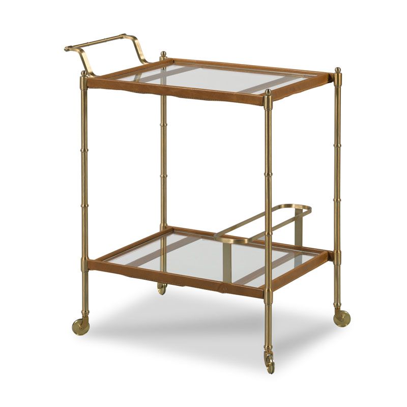 Woodbridge Tipple Table Bar Cart with Tempered Glass Shelves & Satin Brass Finish