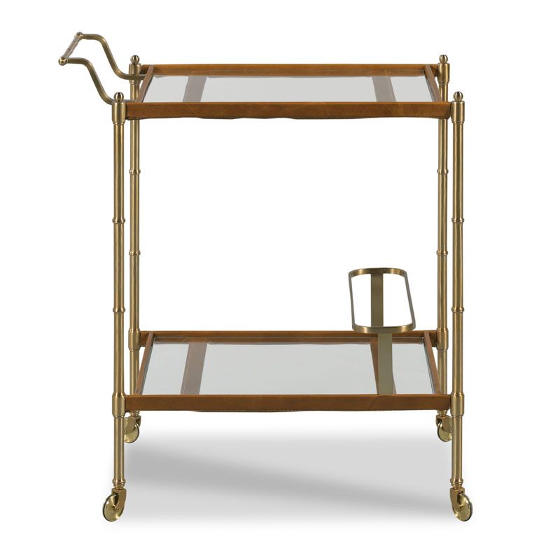 Woodbridge Tipple Table Bar Cart with Tempered Glass Shelves & Satin Brass Finish