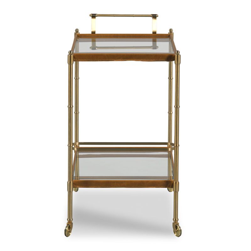 Woodbridge Tipple Table Bar Cart with Tempered Glass Shelves & Satin Brass Finish